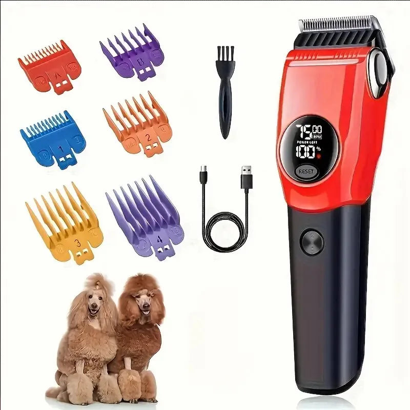 Pet Clipper Professional Dog Hair Trimmer Cat Grooming Shaver 7500 RPM LED Rechargeable Suitable for Large Medium and Small Pets