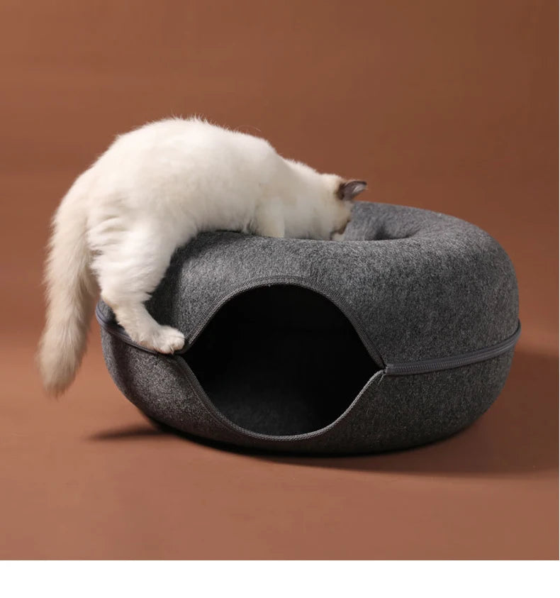 NONECN Interactive Round Cat Tunnel Donut Nest Felt Bed Scratcher for Cats