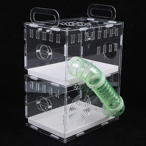 Transparent Double-Layer Small Pet House Cage for Guinea Pigs & Hamsters