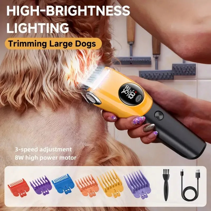 Pet Clipper Professional Dog Hair Trimmer Cat Grooming Shaver 7500 RPM LED Rechargeable Suitable for Large Medium and Small Pets