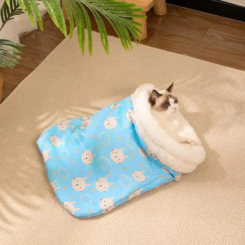 Cat Sleeping Bag Nest Winter Warmth Semi Enclosed Bed
