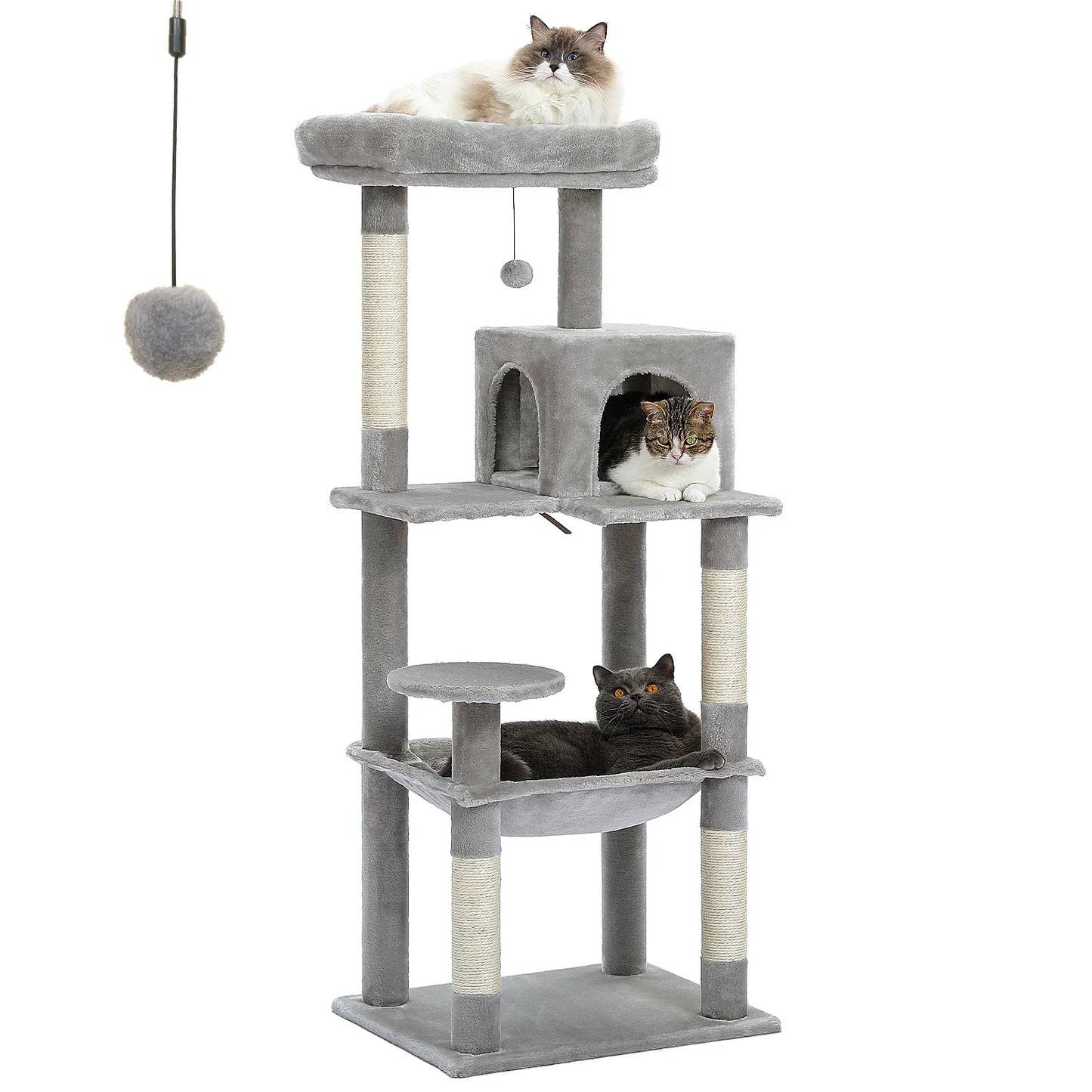 Cat Tree for Indoor Cats 5 Level Cat Tower with Large Hammock and Cozy Condo for Large Cats