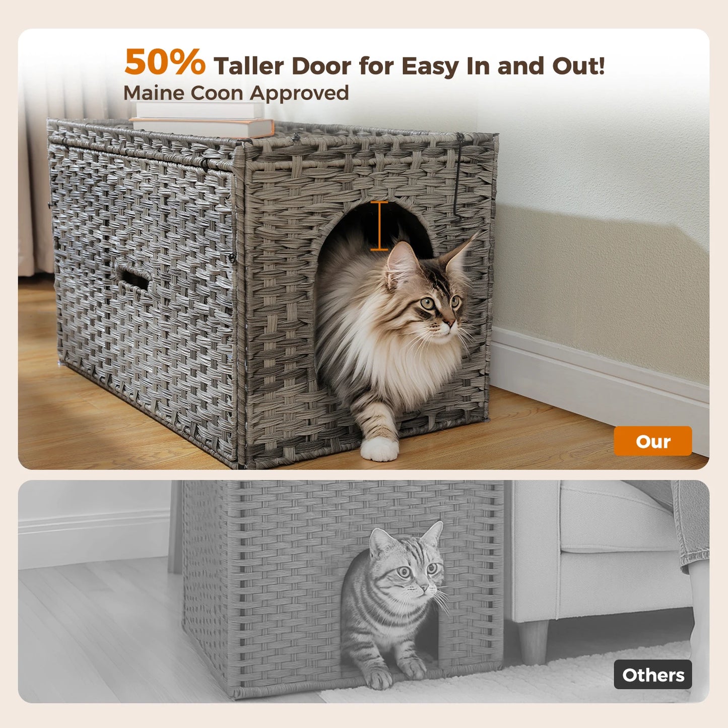 PEQULTICN Rattan Cat Litter Box Enclosure With Tall Doorway