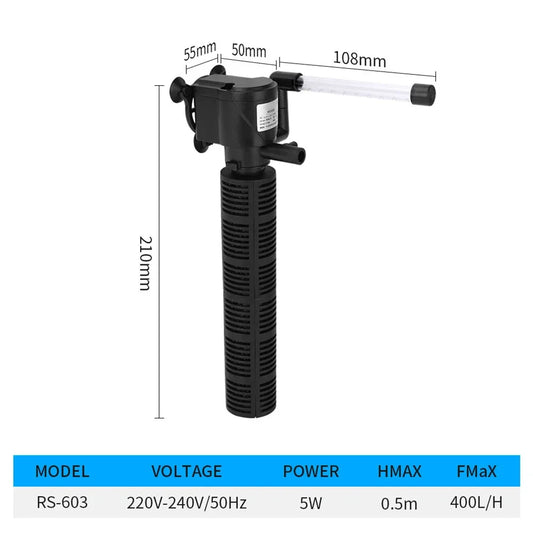 3 in 1 Silent Aquarium Aeration Filter Submersible Pump