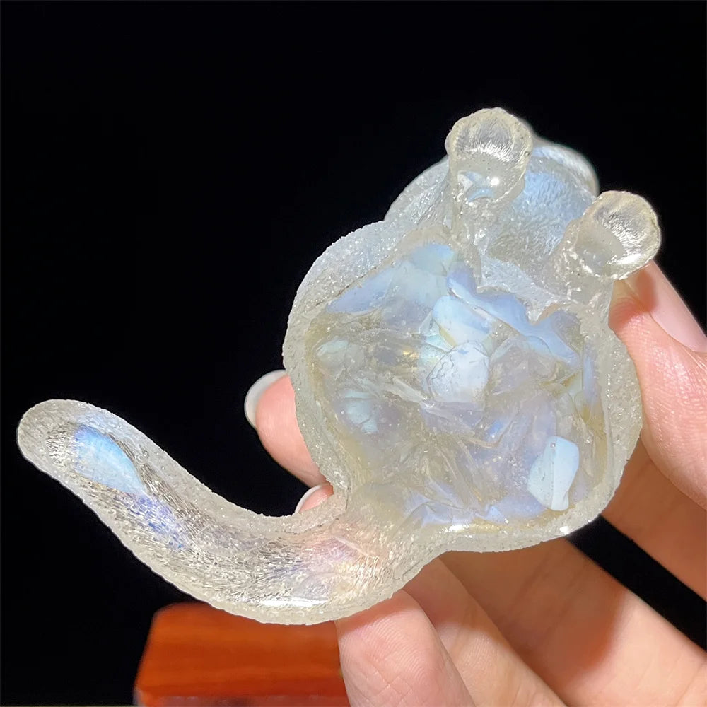 Cat Tumbled Stone Statue Natural Gemstone Amethyst Rose Quartz Opal lite Reiki Healing Crystal Stone Figurine Crafts Gifts