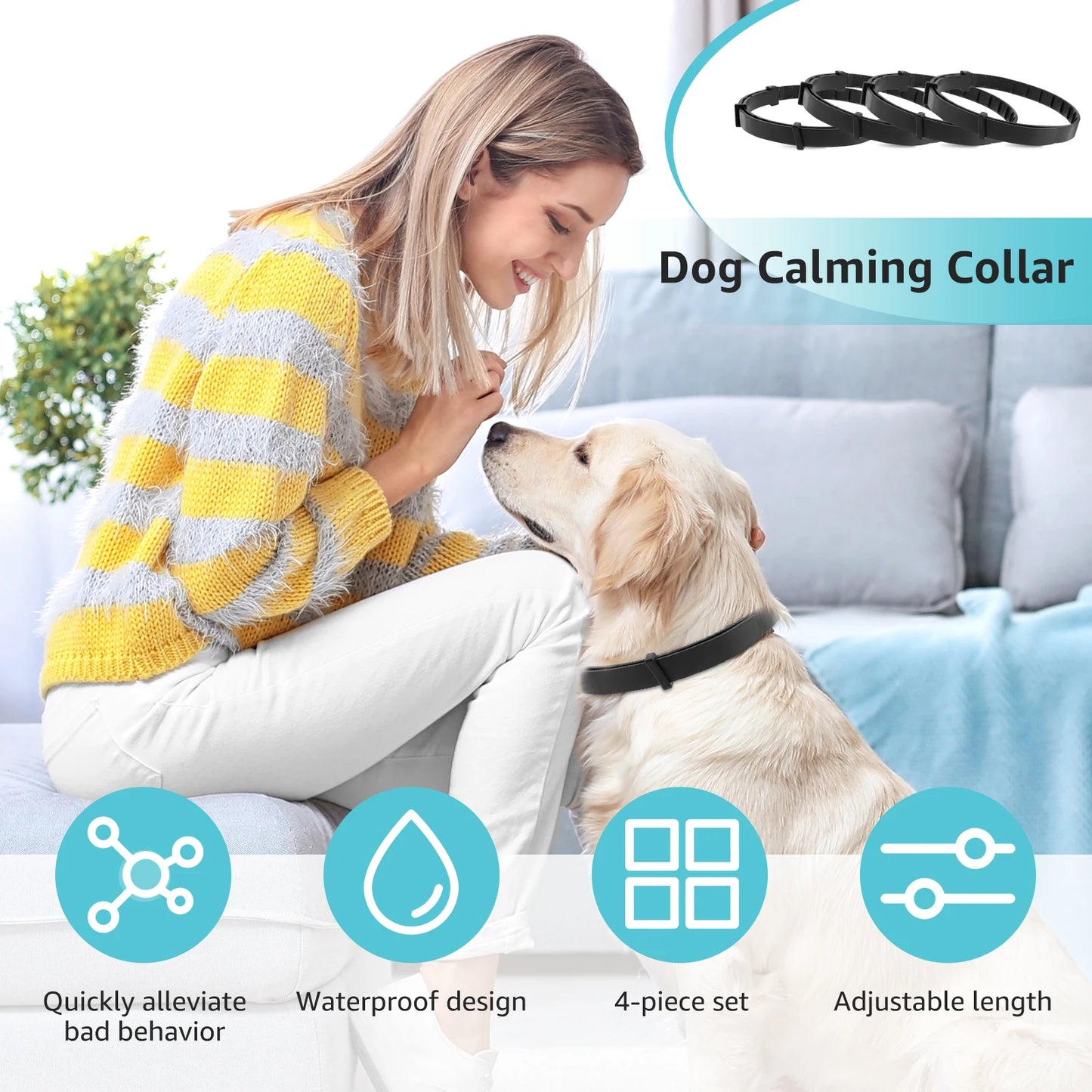 4Pcs Dogs Calming Collar Pets Pheromone Relieve Anxiety Trimmable Adjustable Comfortable Anti Relief Stress Puppy Kitten
