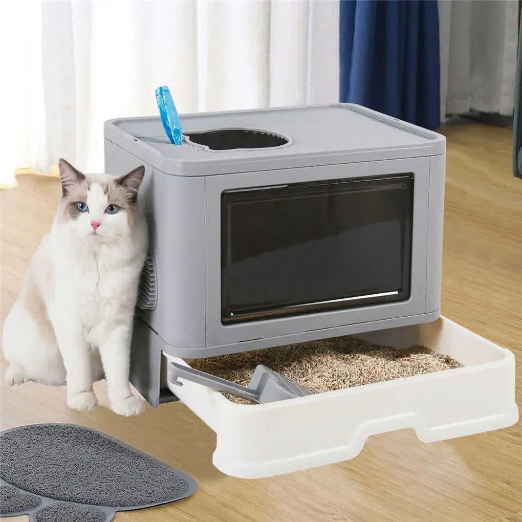 Foldable Cat Litter Box Front Entry Top Exit With Scoop
