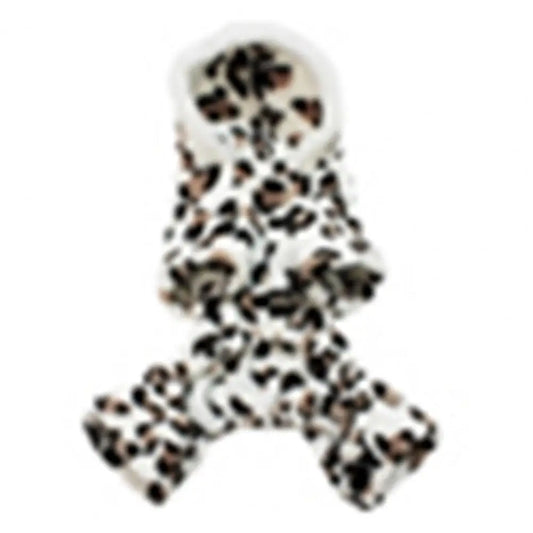 Leopard Print Flannel Dog Hoodie Winter Warm Jumpsuit