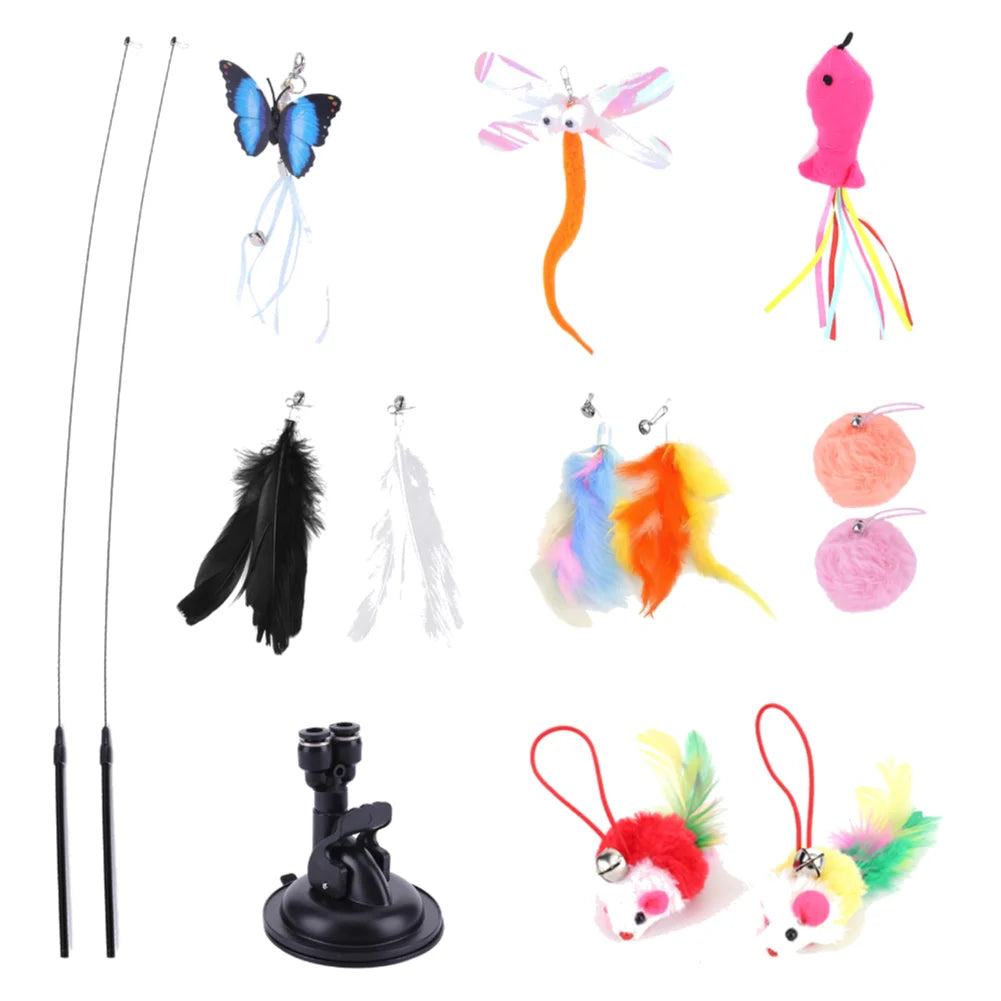 Pet Cat Toy Set Suction Cup Toy Set Double Headed Replacement Head Toy Suit Multifunction for Cat Training Playing Accessories