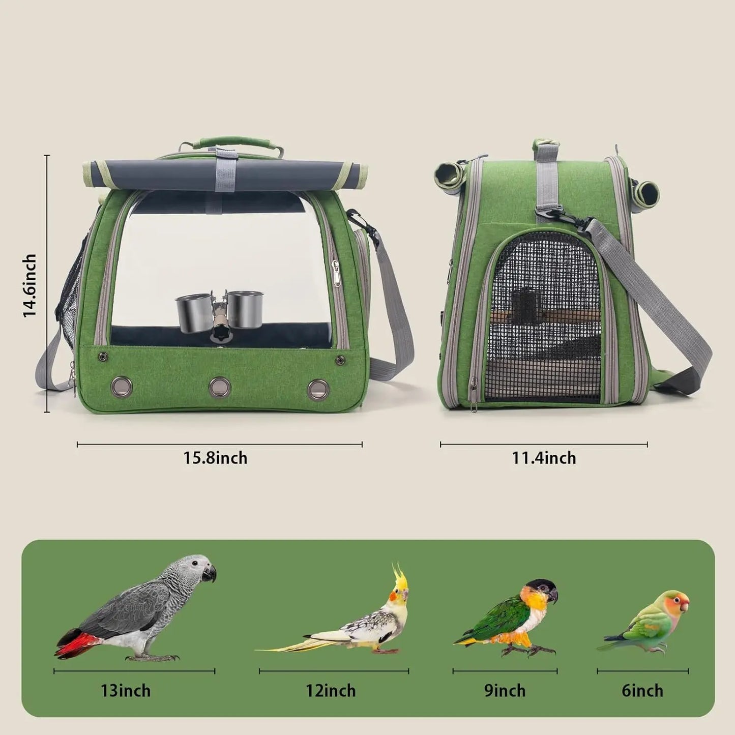 Bird Cage Parrot Carrier with Perch for Parakeet Lovebird African Gray Cockatiel Caique Conure Quaker Pet Travel Bag