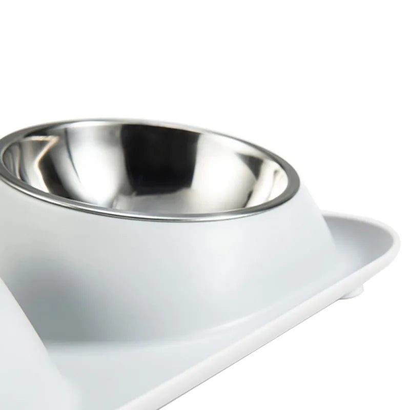 Stainless Steel Double Cat Dog Bowl Cat Food Container Plastic Non-slip Base Pet Water Feeder Tilt Safeguard Neck Puppy Cat Bowl