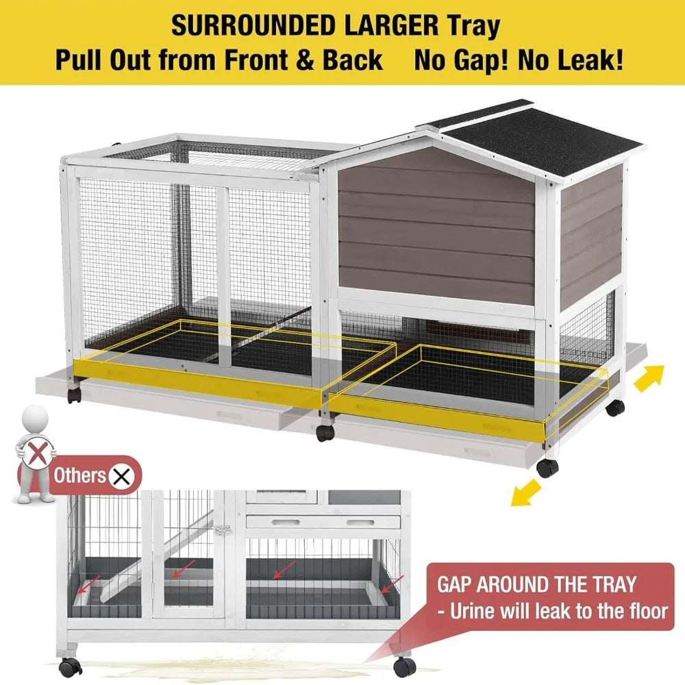 Rabbit Hutch 62 Inch Cage On Wheels Pull Out Trays Indoor