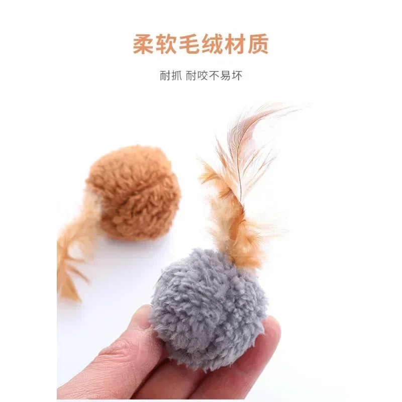 Cat Toy Plush Ball With Feathers Interactive Fun Chase Pet Supplies