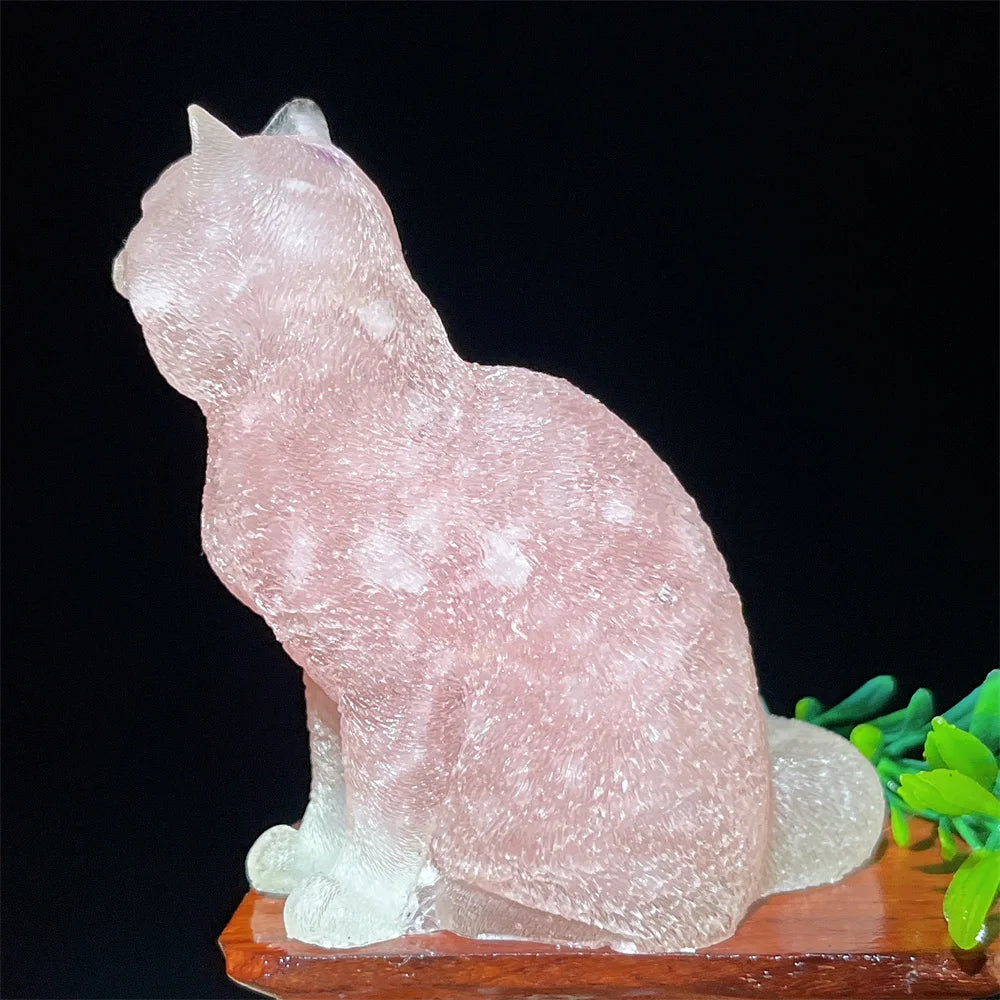 Cat Tumbled Stone Statue Natural Gemstone Amethyst Rose Quartz Opal lite Reiki Healing Crystal Stone Figurine Crafts Gifts