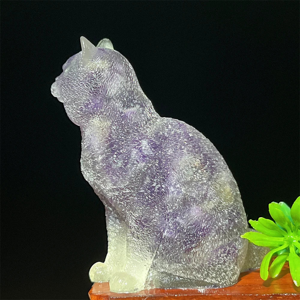 Cat Tumbled Stone Statue Natural Gemstone Amethyst Rose Quartz Opal lite Reiki Healing Crystal Stone Figurine Crafts Gifts