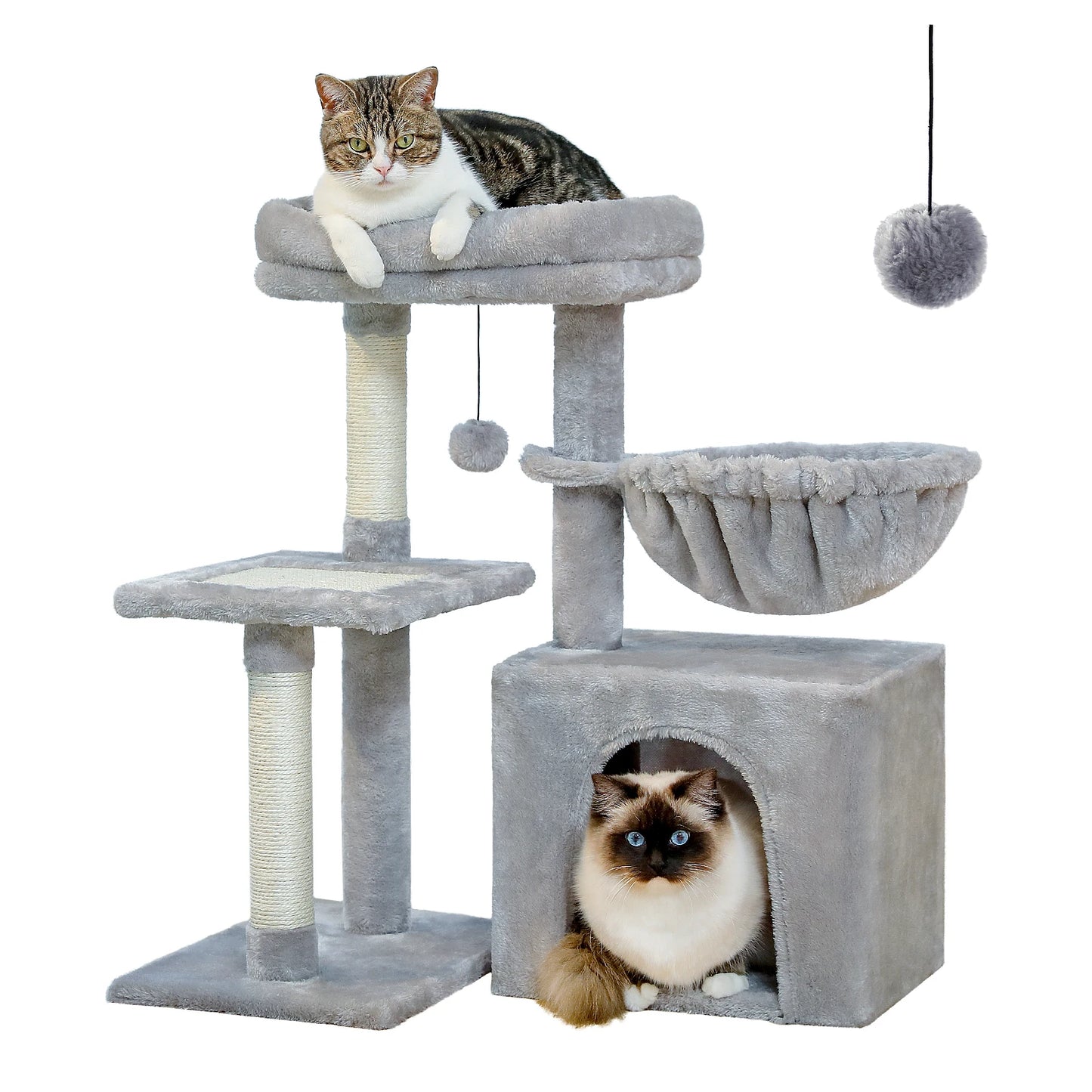 Cat Tree Cat Tower for Indoor Cats with Big Hammock Removable Top Perch and Scratching Posts Grey