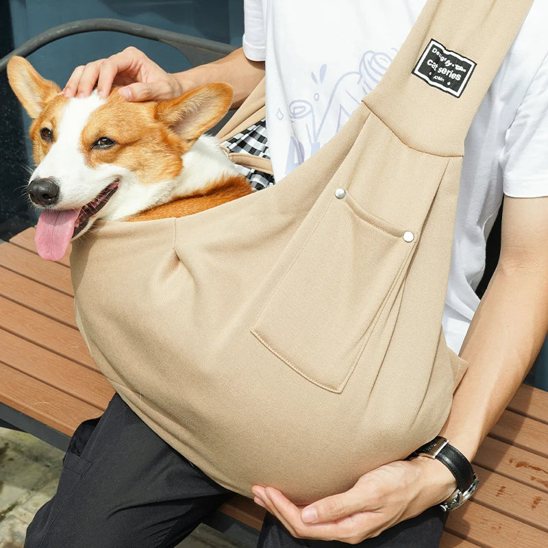 Cotton Crossbody Dog Sling Bag For Outdoor Travel Large Capacity