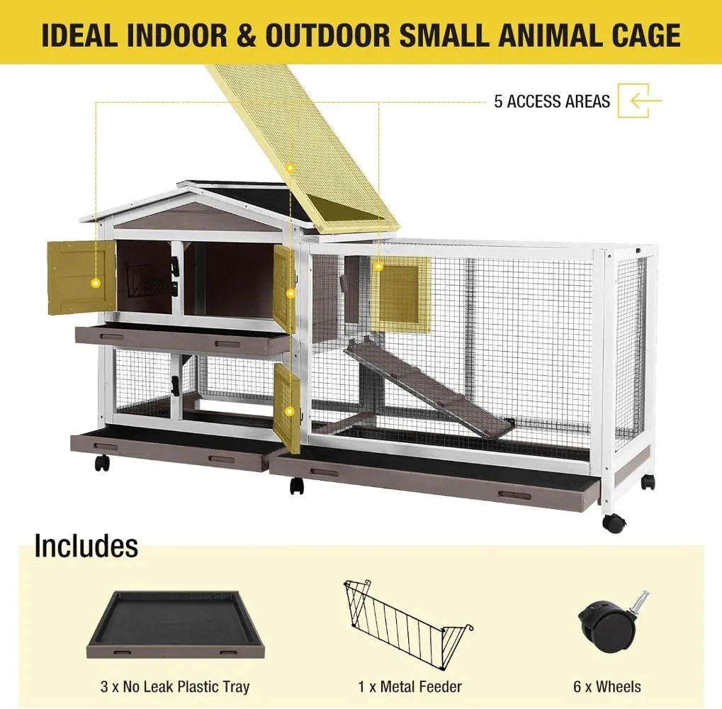 Rabbit Hutch 62 Inch Cage On Wheels Pull Out Trays Indoor