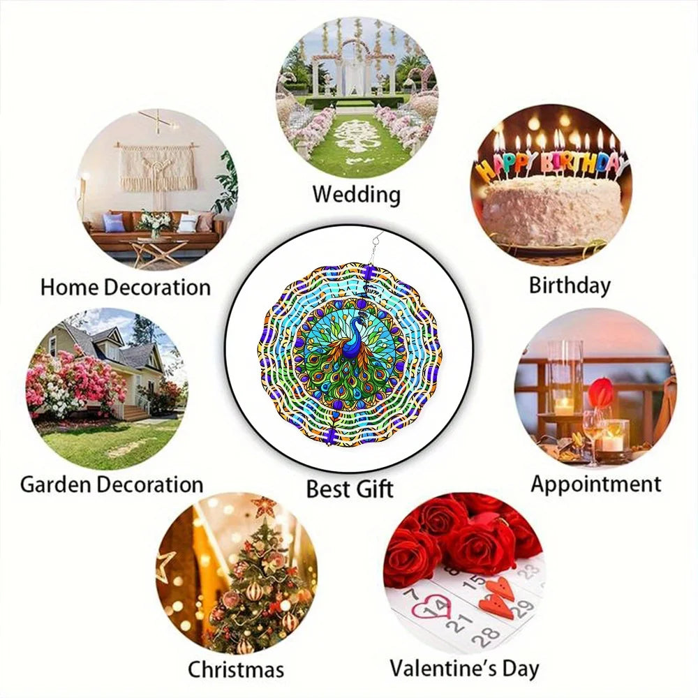 10 Inch Metal Double Peacock Wind Spinner Garden Decoration