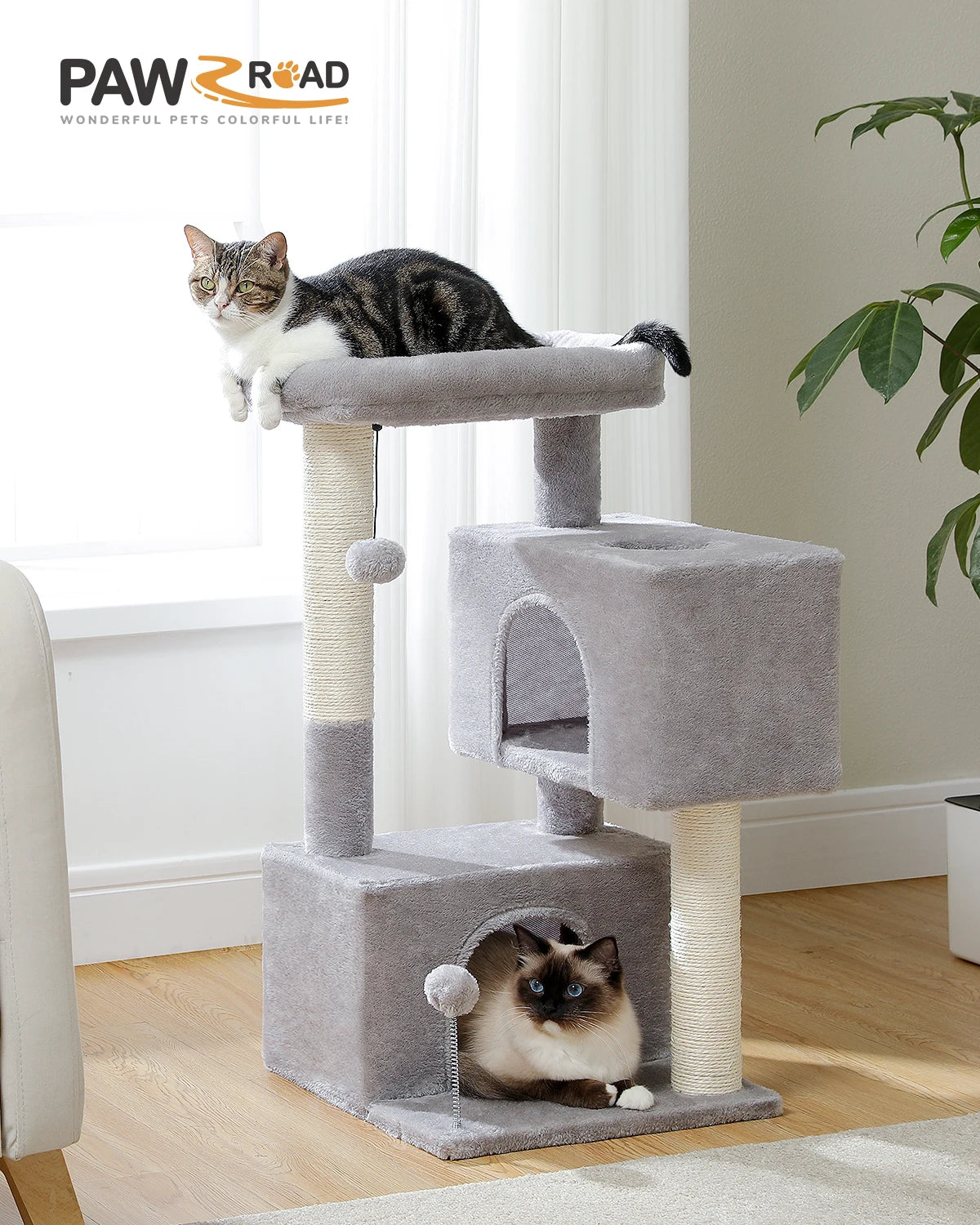 Cat Tree for Large Cats Indoor Cat Tower up to 10kg with 2 Large Condos Scratching Posts and Large Perch