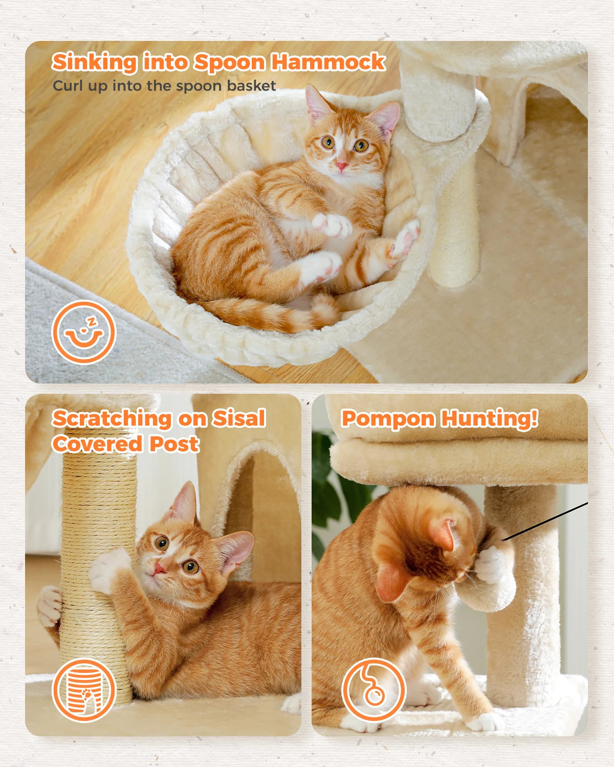 Cat Tree Cat Tower for Indoor Cats with Big Hammock Removable Top Perch and Scratching Posts Grey