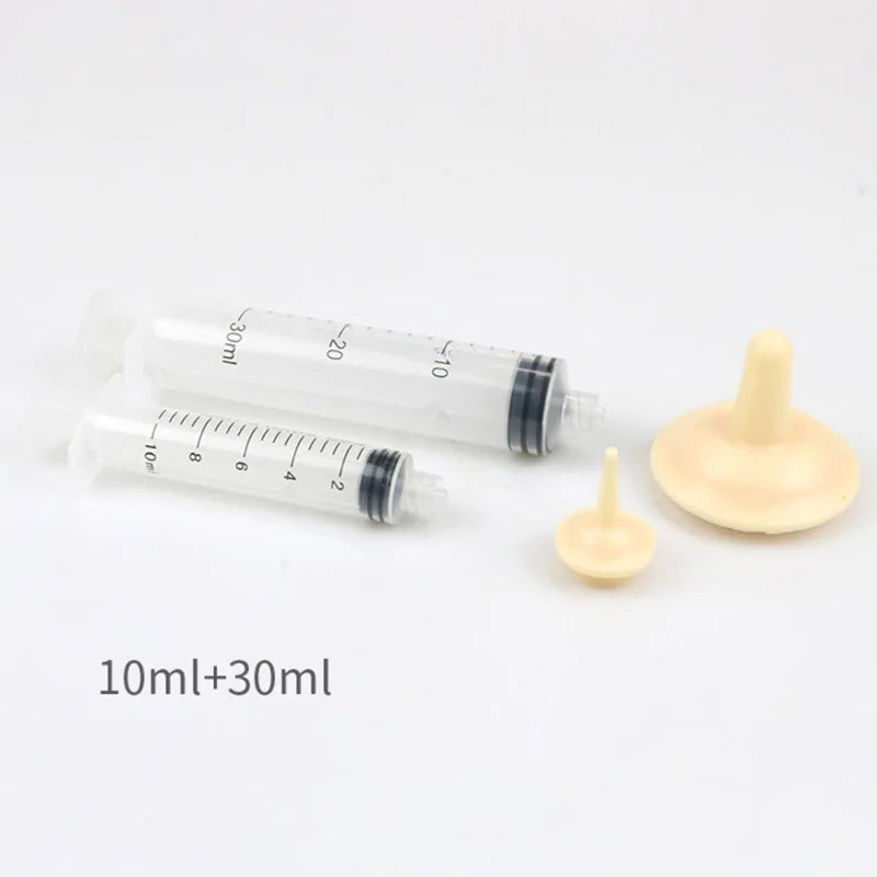 Pet Nursing Nipple with Syringe Set of 2 Silicone Nipples for Feeding Newborn Kittens Puppies and Small Animals