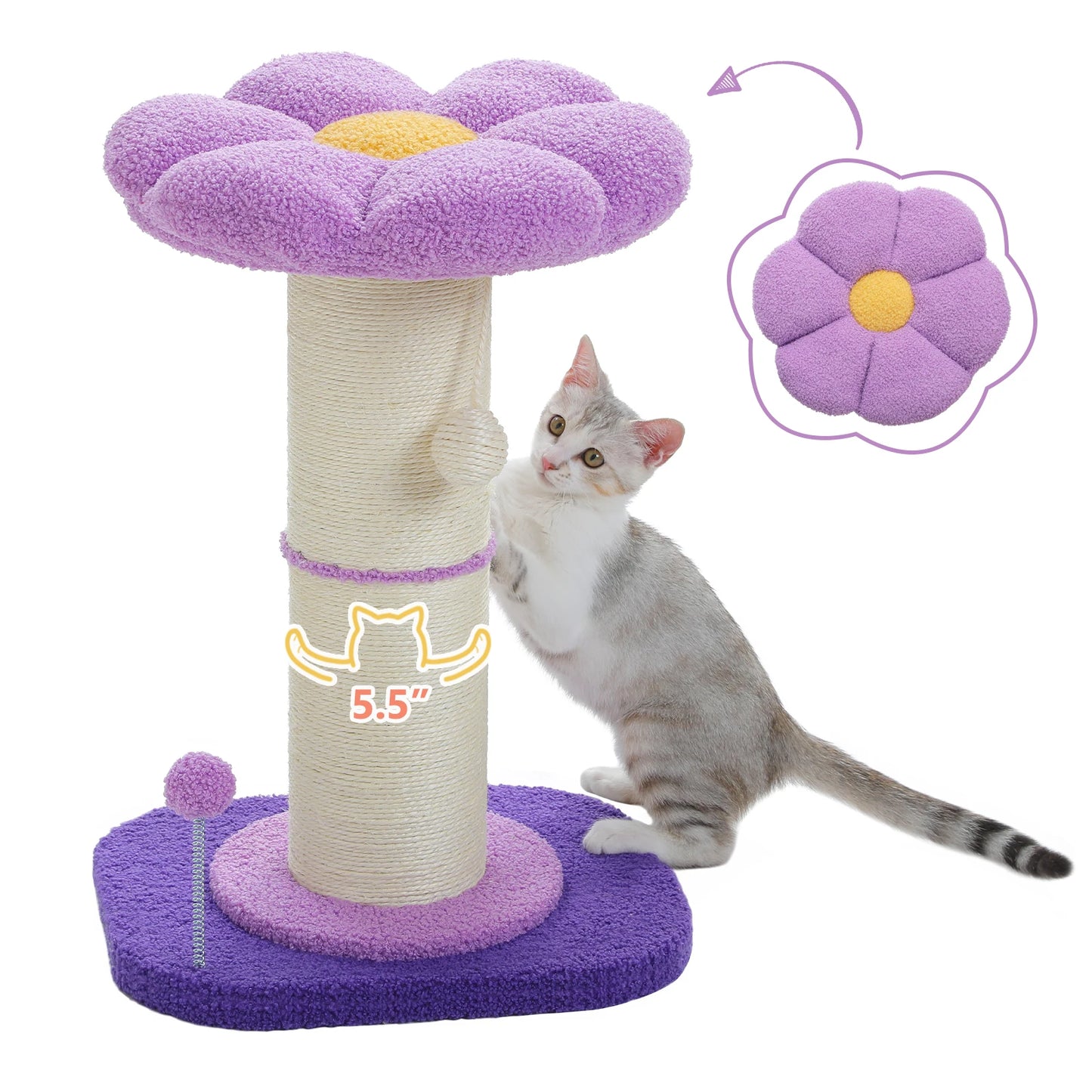 Flower Cat Scratching Post Small Cat Tree Tower Cat Scratcher Indoor Cats Super Thick Scratching Post Removable Cat Bed