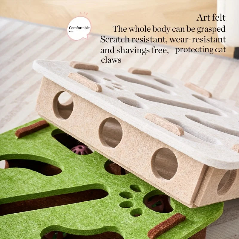 HebeiChoice Felt Cat Puzzle Toy With Maze Tunnel Bell Ball