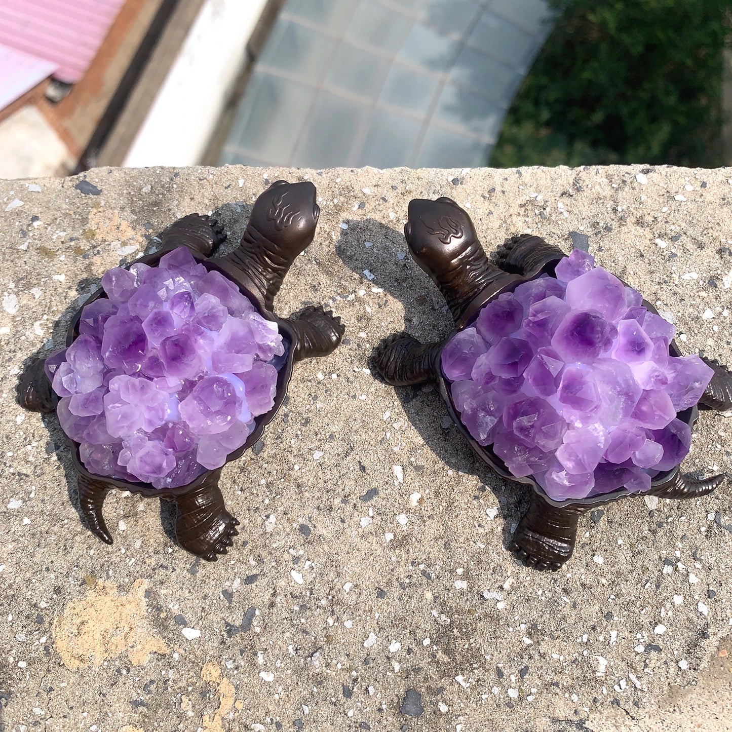 1PC Natural Amethyst Flowers Cluster Purple Quartz Carved Tortoise Animal Figurines Energy Gemstones Home Decoration