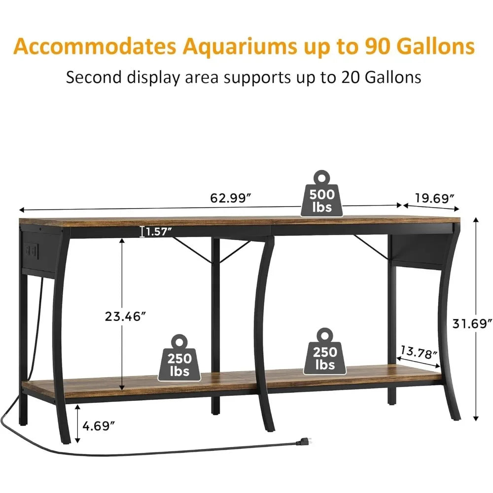 55 To 90 Gallon Fish Tank Stand Two Tier LED Lighting