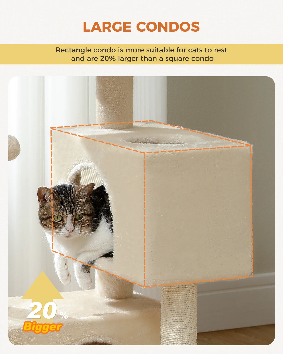 Cat Tree for Large Cats Indoor Cat Tower up to 10kg with 2 Large Condos Scratching Posts and Large Perch