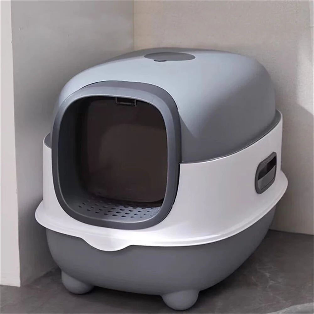 Large Cat Litter Box Enclosed with Scoop Odorless Hooded Litter Tray Deep Cat Toilet Pan Easy Clean Non-Stick