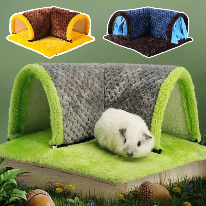 Winter Warm Plush Pet Nest Removable Fleece Tunnel Cage Hideout for Guinea Pig Hamster Rat Squirrel Small Animal Accessories
