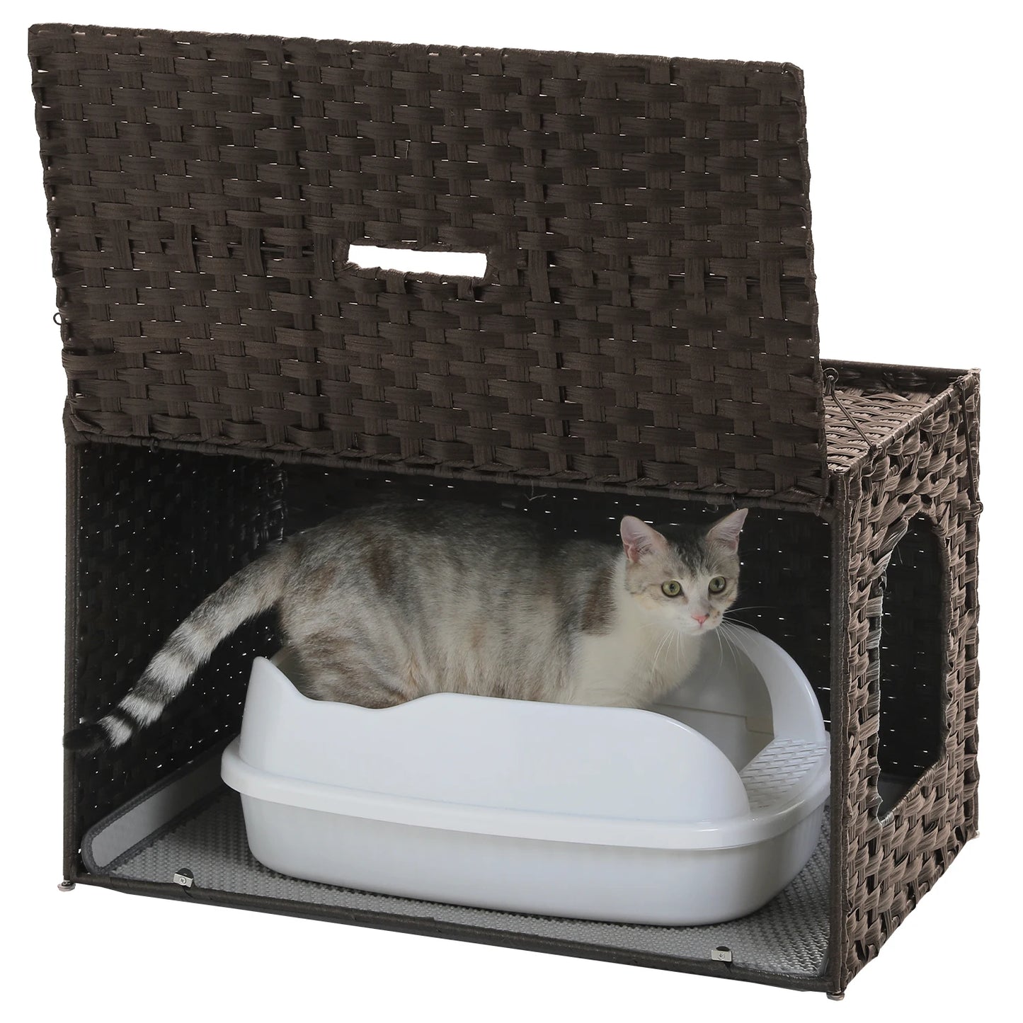 PEQULTICN Rattan Cat Litter Box Enclosure With Tall Doorway