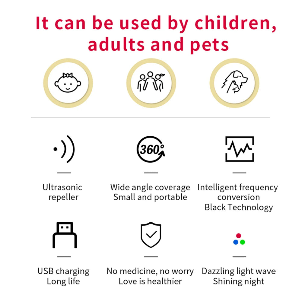 USB Rechargeable Ultrasonic Collar for Flea Tick Lice Pets