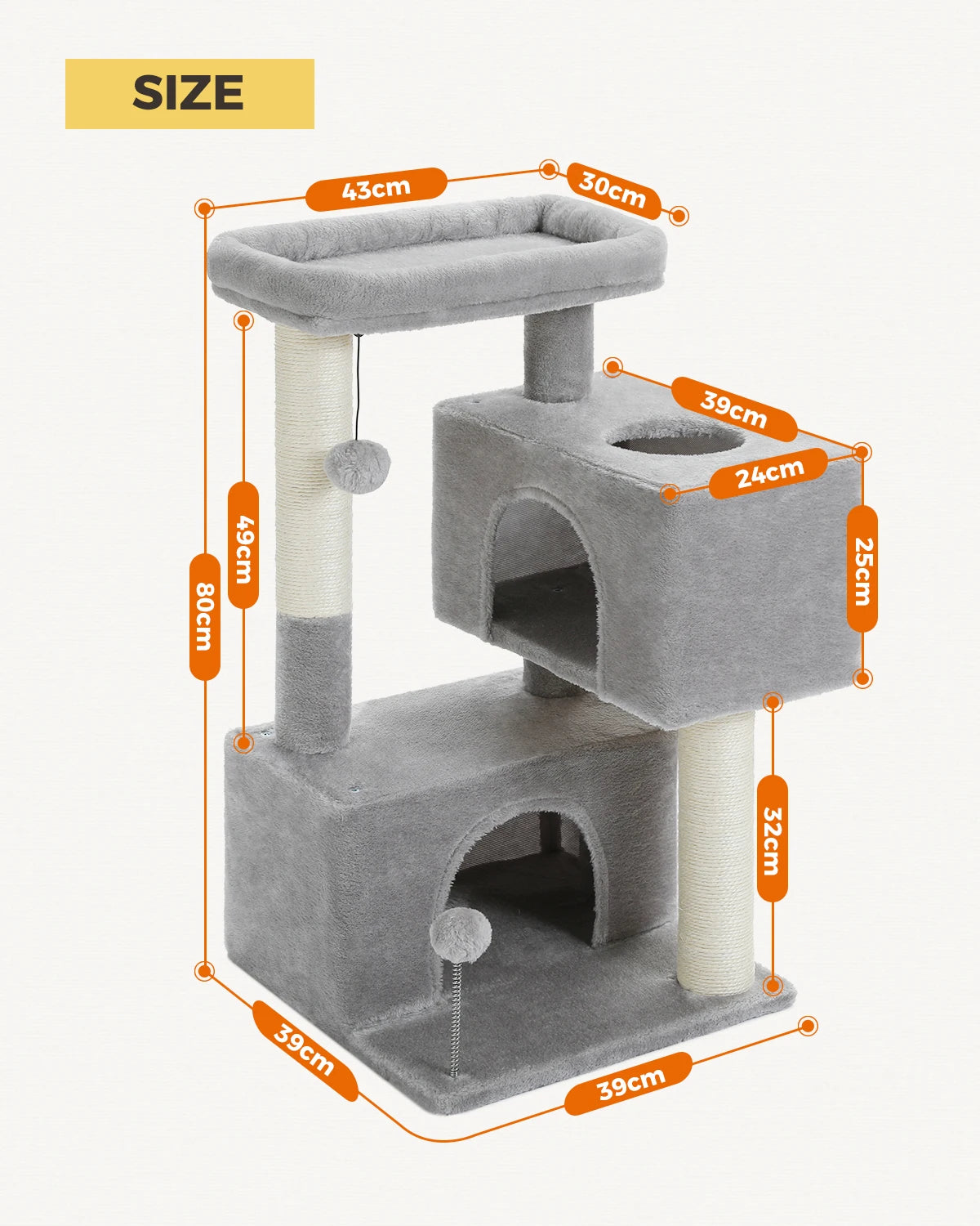 Cat Tree for Large Cats Indoor Cat Tower up to 10kg with 2 Large Condos Scratching Posts and Large Perch