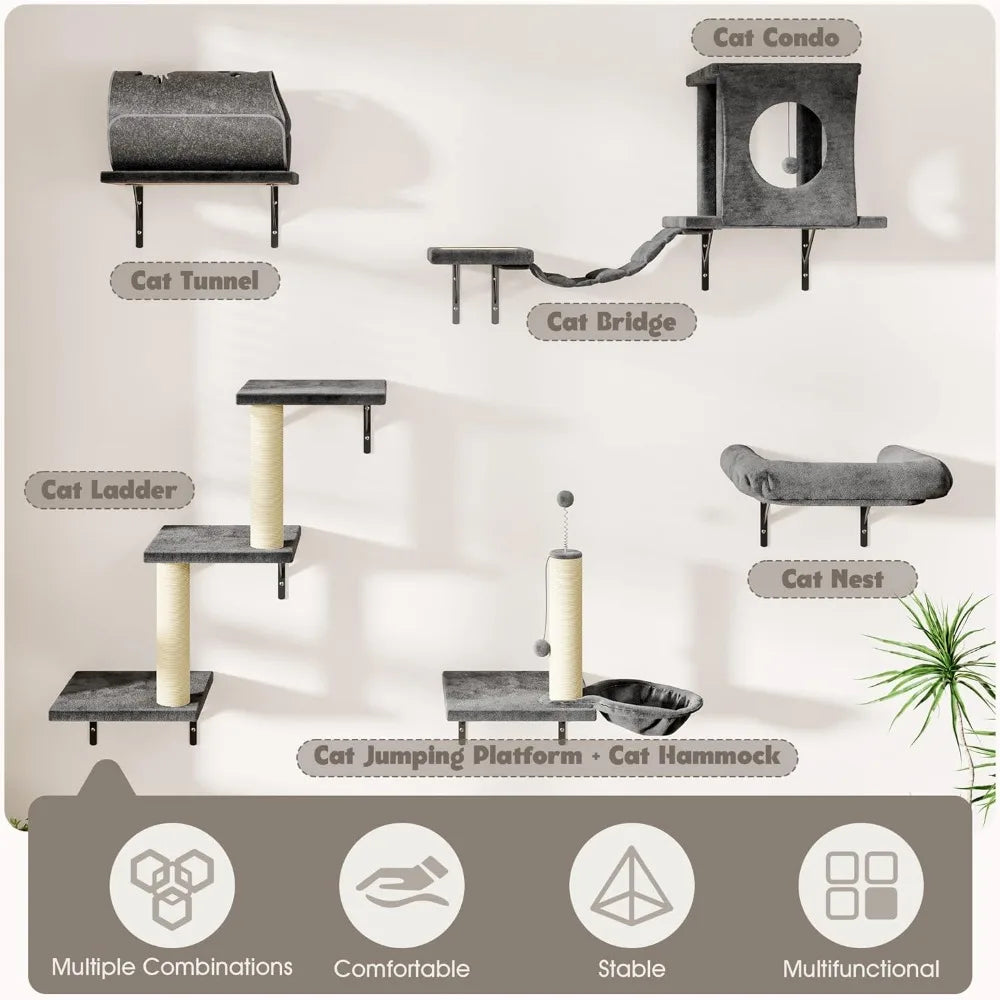 Zhiyong 7-in-1 Wall Mounted Cat Climber Set For Indoor Cats