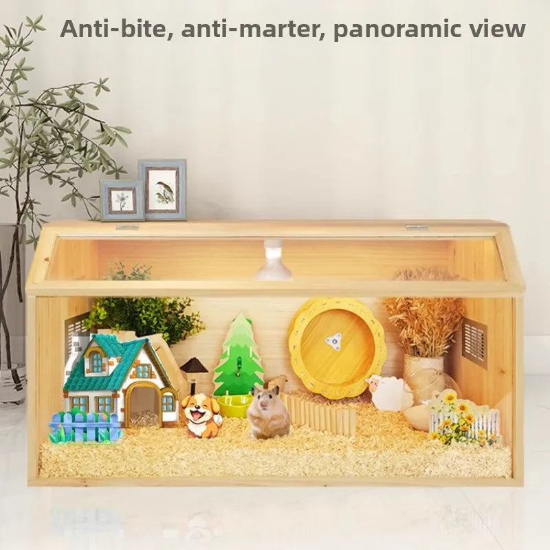 Wooden Hamster Cage Luxury Villa With Hideout Lock