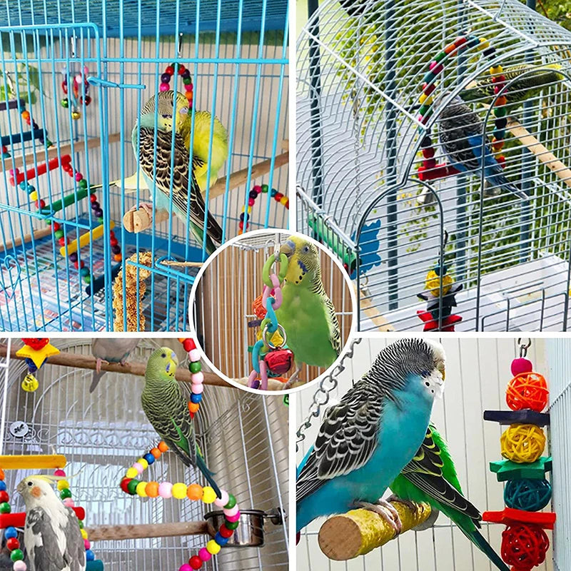 Zhejiang 7pc Wood Parrot Toys Cage Accessories Swing Set