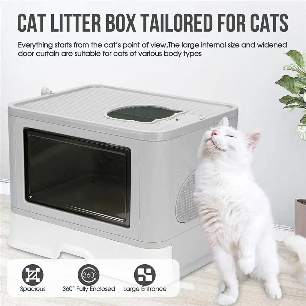 Foldable Cat Litter Box Front Entry Top Exit With Scoop