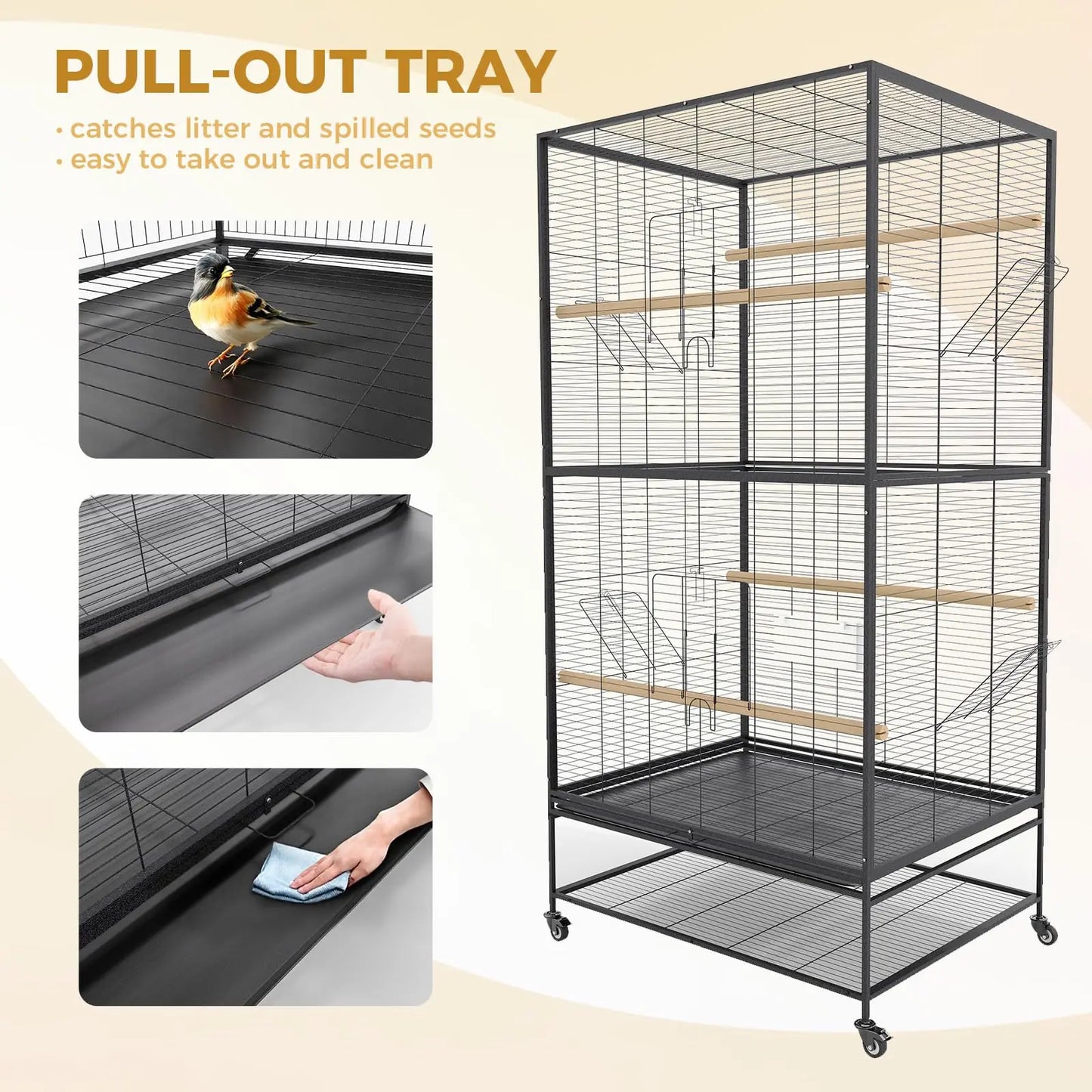 HiMISSCN Bird Cage With Play Top And Rolling Stands