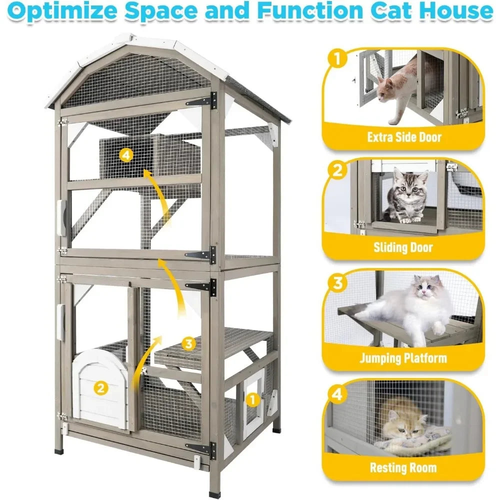 71 Inch Large Cat House Outdoor Catio Enclosure With Roof