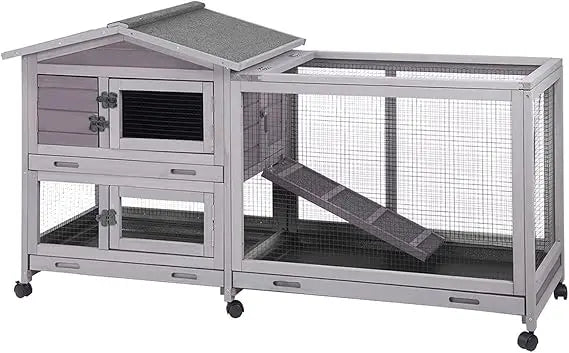 Farm Animals Outdoor Rabbit Hutch And Guinea Pig Cage With Casters And Waterproof Tray