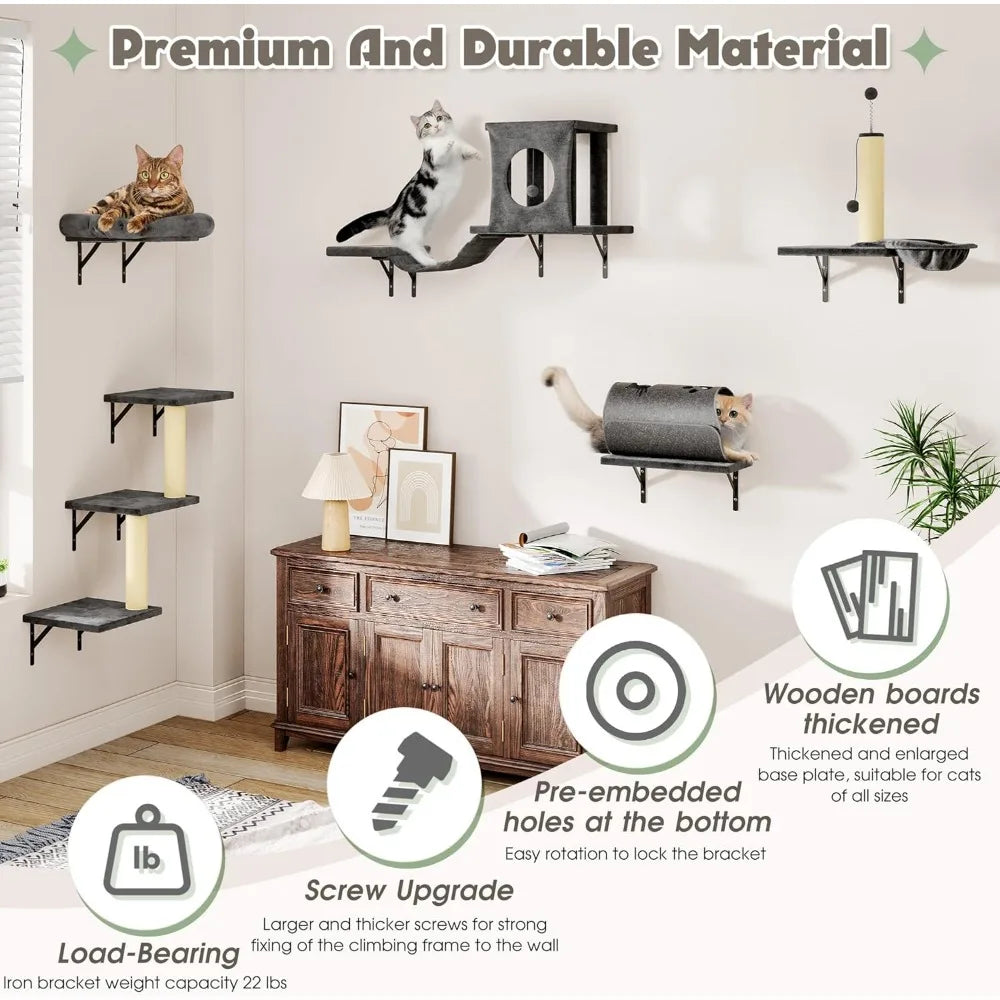 Zhiyong 7-in-1 Wall Mounted Cat Climber Set For Indoor Cats