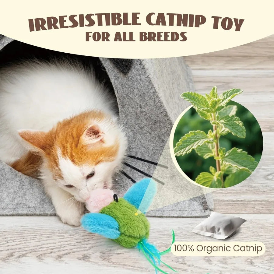 Flapping Bird Cat Toy Interactive Catnip Kitten Toy with Lifelike Chirping Rechargeable Touch Activated for Bored Indoor Adult