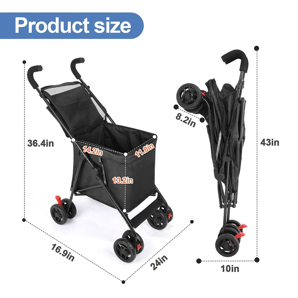 Shopping Cart Folding Portable  Durable Lightweight Market Purchase Bag Trolley with 4 Wheels,Pet Stroller,For Picnic