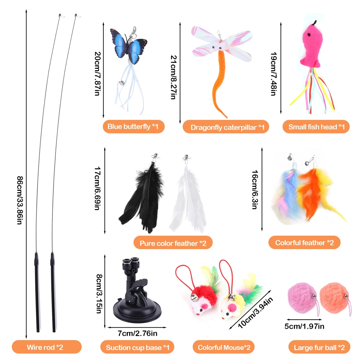 Shunmaii Cat Toy Set With Suction Cup Dual Head Training