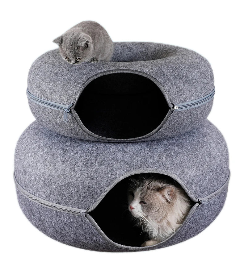 NONECN Interactive Round Cat Tunnel Donut Nest Felt Bed Scratcher for Cats