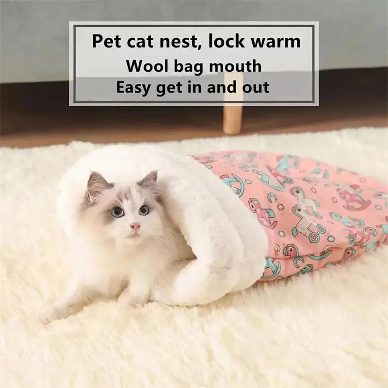 Cat Sleeping Bag Nest Winter Warmth Semi Enclosed Bed