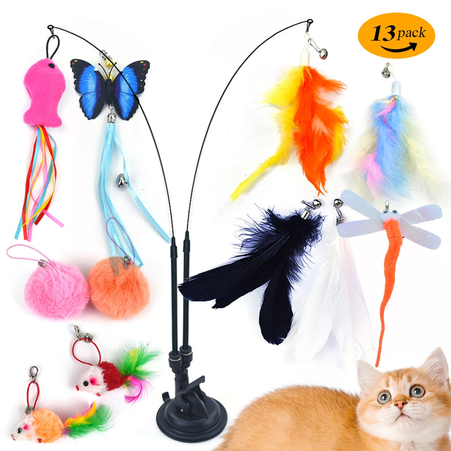 Pet Cat Toy Set Suction Cup Toy Set Double Headed Replacement Head Toy Suit Multifunction for Cat Training Playing Accessories